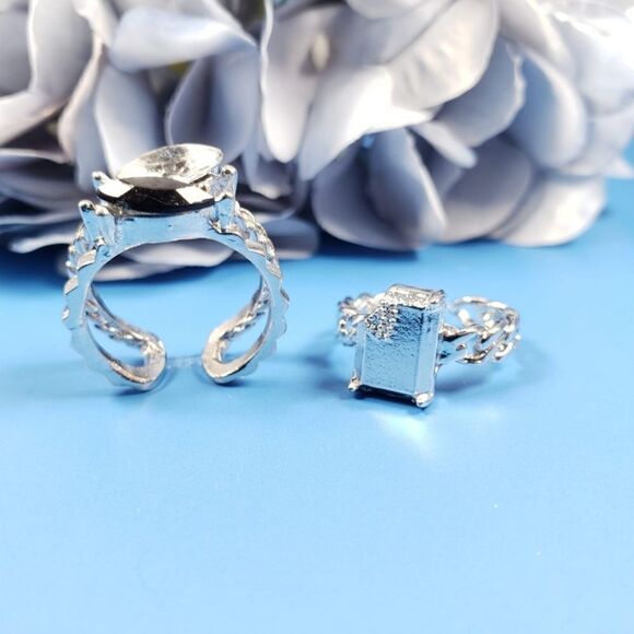 Brand New Silver Top Fashion With Black Stone Couple Rings - Picture 4 of 5